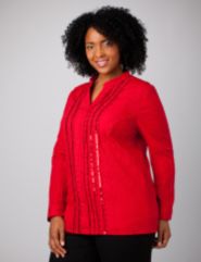 Ruffle Front Sequin Shirt