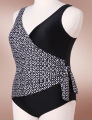Geometric print mock sarong swimsuit