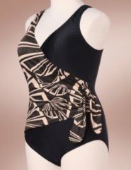 Metallic print mock sarong swimsuit