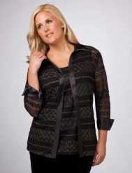Metallic Lace Blouse And Tank Set