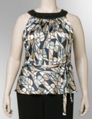 Jewel neck satin charmeuse top