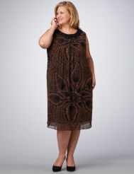 Jewel Neck Print Pleat Dress