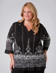 Border Print Pleat Blouse