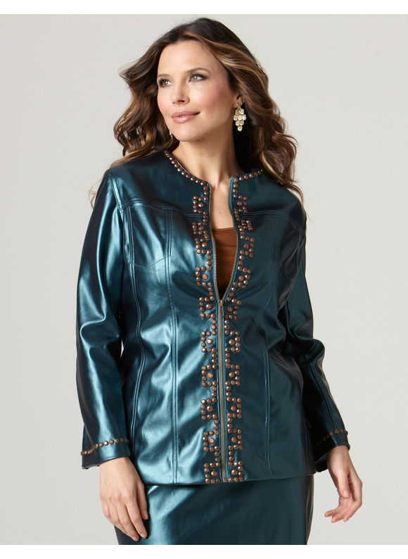 Pasazz.net Favorite - Catherines Women's Plus Size/Dark Turq Crescendo Faux Leather Jacket -