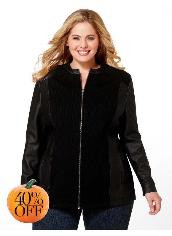 Pasazz.net Favorite - Catherines Women's Plus Size/Black Faux Leather Jacket - Size 1X,2X,