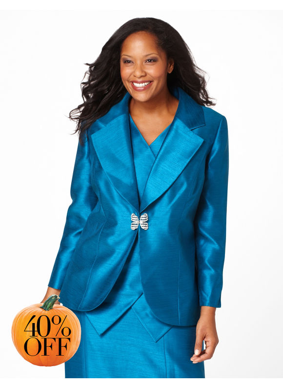 Pasazz.net Favorite - Catherines Women's Plus Size/Dark Turq Polished Shantung Jacket -