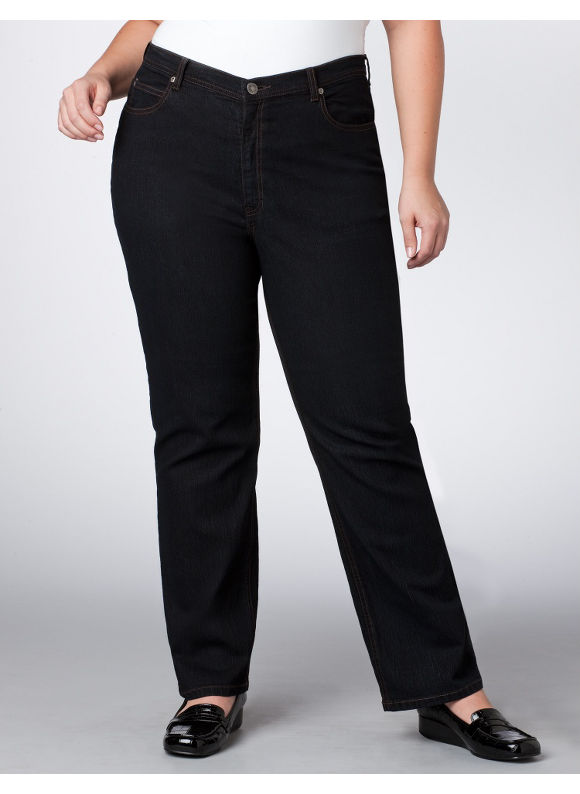 Catherines Womens Plus SizeBlack Secret Slimmer 5Pocket Jeans  Size 14W
