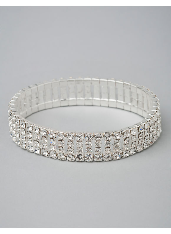 Catherines Womens Plus SizeSilvertone Rhinestone Stretch Bracelet  Size One