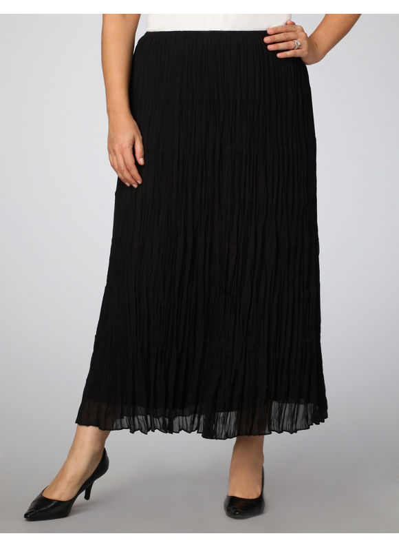 Catherines Women's Plus Size/Black Crinkle Chiffon Tiered Skirt 