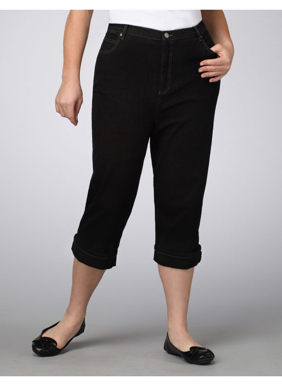 Catherines Womens Plus SizeBlack Secret Slimmer Denim Capris  Size 0X