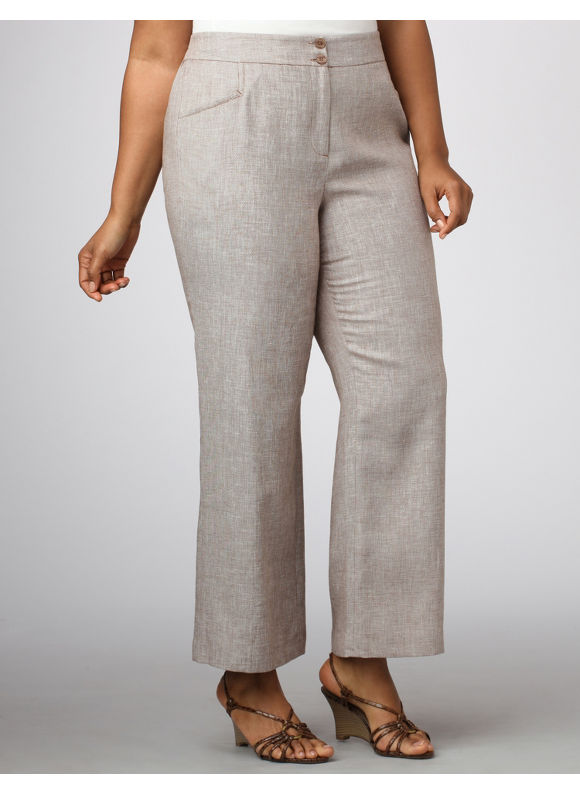 Women's Plus Size/Potting Soil Crosshatch Linen Pants