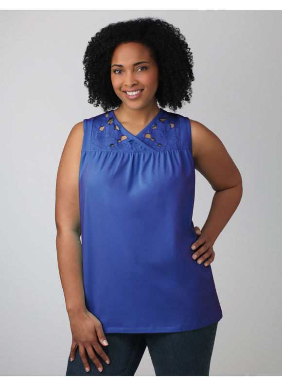 Women's Plus Size/Famous Blue Floral Cutout Tank