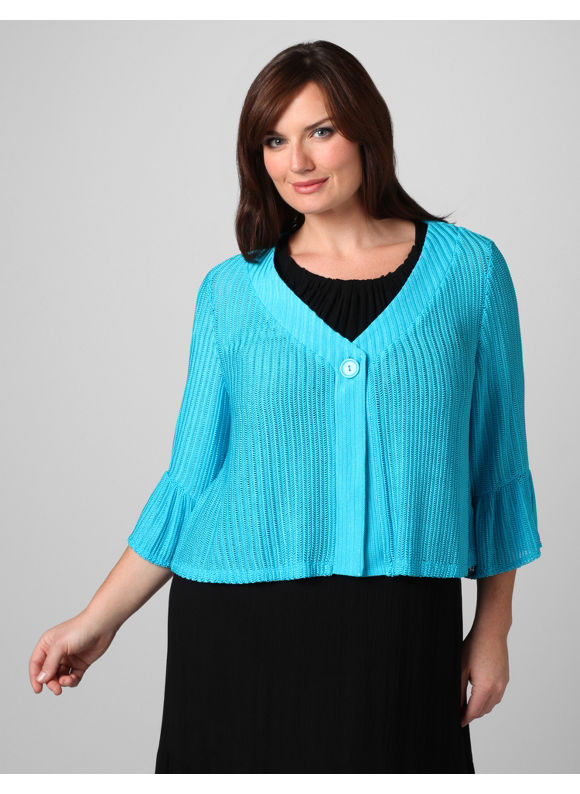 Catherines Womens Plus SizeBlackFuschiaCeramic Turquoise Luxe Ribbed Shrug 