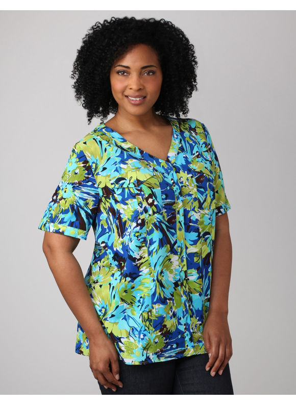 Catherines Women's Plus Size/Multi Floral Button-Front Top - Size 3X
