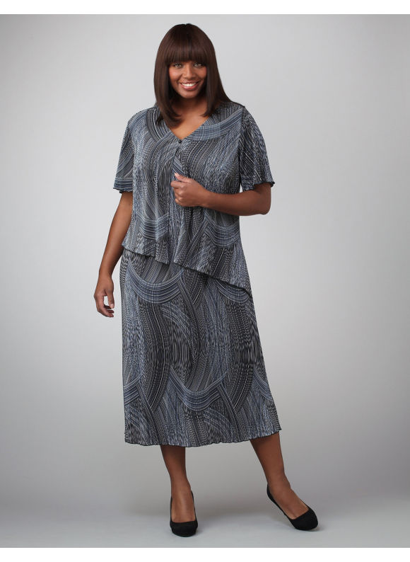 Women's Plus Size/Silver Lake Blue Bodre Mock Jacket Dress