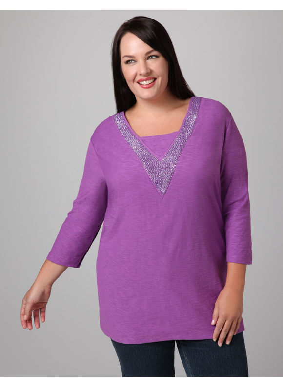 Catherines Women's Plus Size/Purple Thistle Bring on the Bling Layered-Look Tee