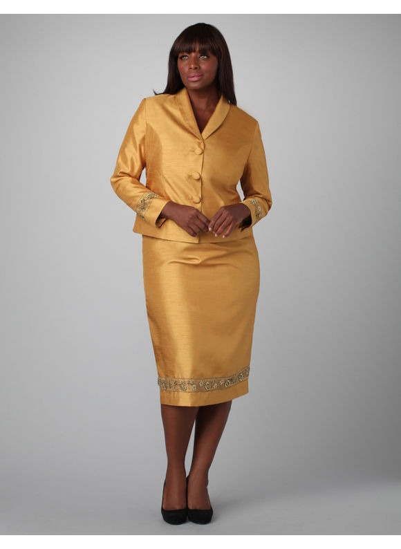 Catherines Womens Plus SizeGoldtone Sequined Shantung Skirt Suit  Size 16W
