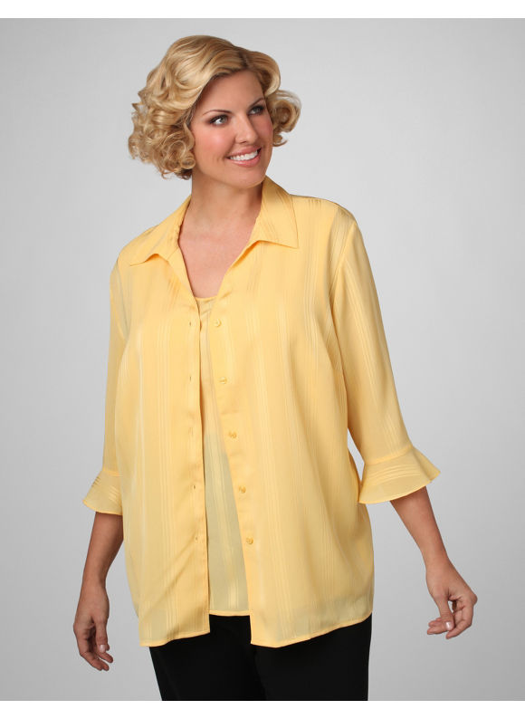 Catherines Womens Plus SizeBanana Cream Shadow Play Mock Twinset  Size 00X
