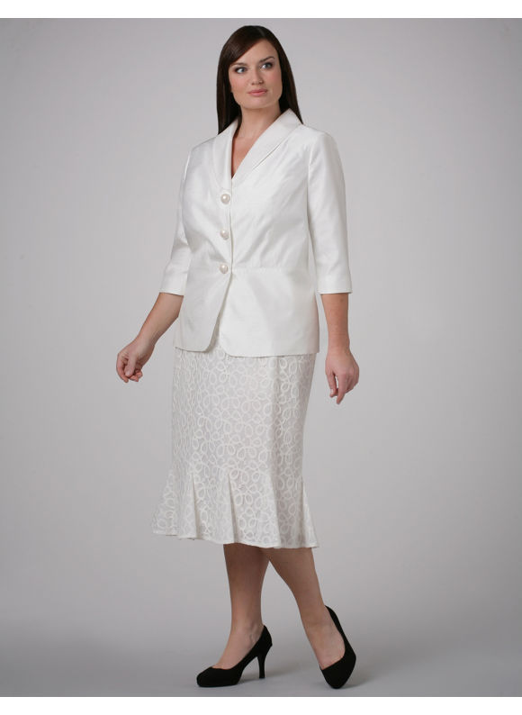 Catherines Women s Plus Size/Ivory Shantung Jacket & Lace Skirt - Size