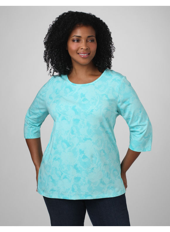 Catherines Women's Plus Size/Dark Aruba 3/4-Sleeve Lacy Look Tee - Size 2X