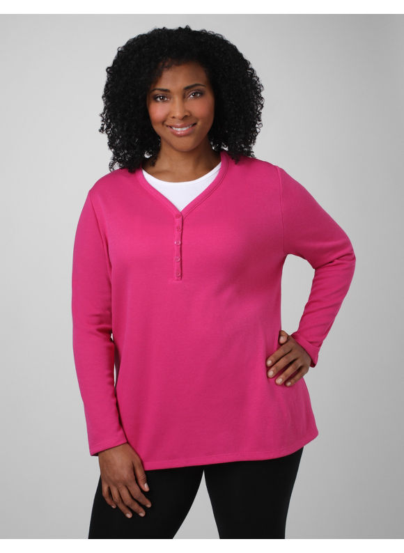Catherines Women's Plus Size/Very Berry Henley Long-Sleeve Tee - Size 3X