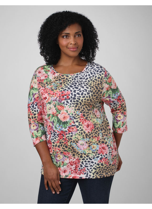 Catherines Womens Plus SizeAnimal Print Safari Garden Tee  Size 3X