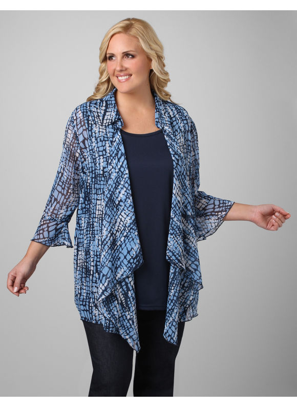 Catherines Women's Plus Size/Silver Lake Blue,Black Blue Python Jacket and Tank