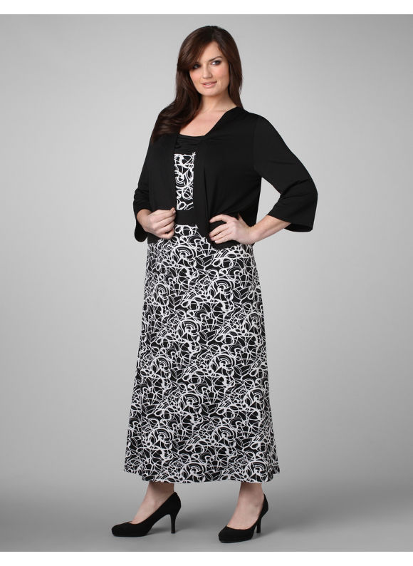 Catherines Women's Plus Size/Black & Ivory Russell Kemp Whirlwind Jacket Dress -