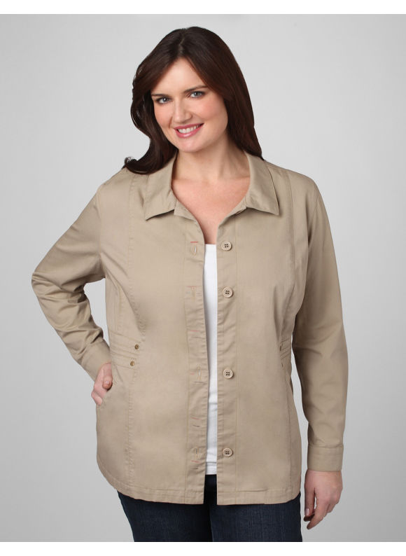Pasazz.net Favorite -  Catherines Women's Plus Size/Mariner Navy, Taupe Calvary Twill Jacket - Size 1X,