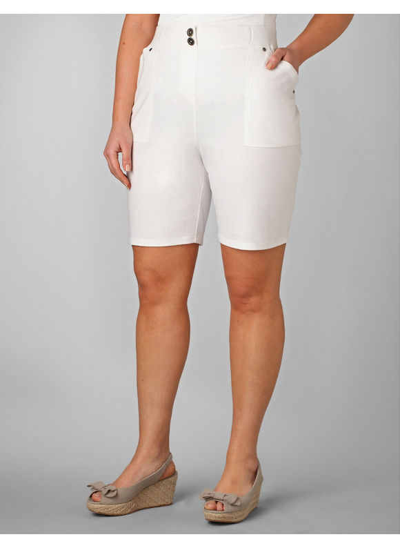 Pasazz.net Favorite - Catherines Women's Plus Size/White Short Cut Knit Bermudas - Size 1X