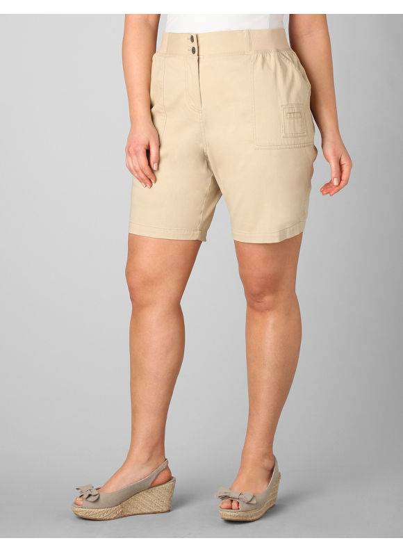 Pasazz.net Favorite - Catherines Women's Plus Size/Driftwood Tan Knit Waistband Shorts -