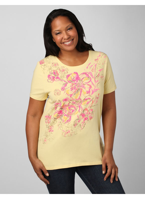 Catherines Womens Plus SizeBanana Cream Floral Screen Tee  Size 2X