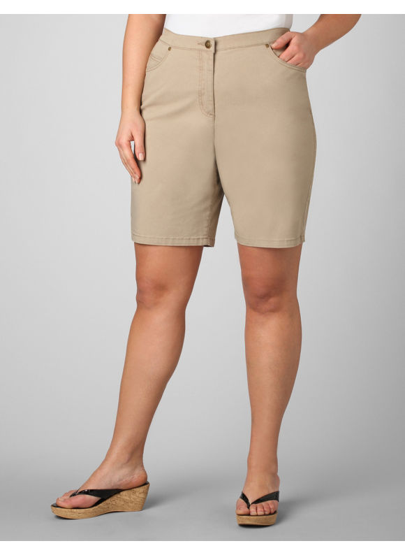 Pasazz.net Favorite - Catherines Women's Plus Size/Driftwood Tan Secret Slimmer Poplin Shorts - Size