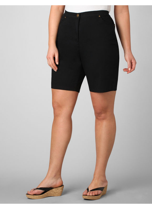 Pasazz.net Favorite - Catherines Women's Plus Size/Black Secret Slimmer Poplin Shorts -