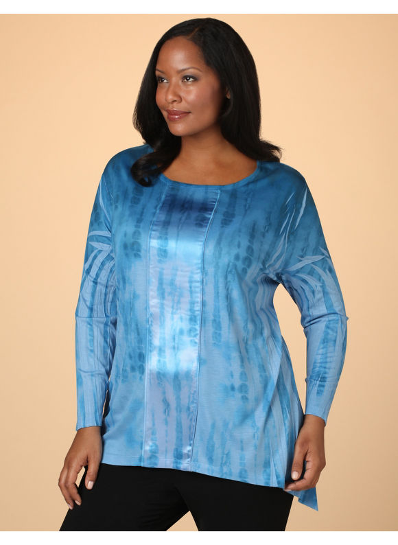Catherines Womens Plus SizeAztec Blue Satin Strip Top  Size 0X