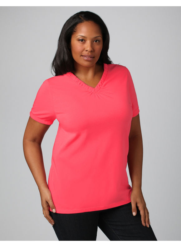 Catherines Women's Plus Size/Paradise Pink Everyday Shirred V-Neck Tee - Size 3X