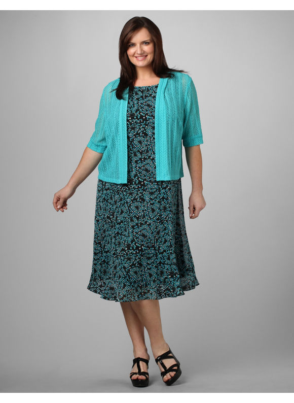 Catherines Womens Plus SizeAqua Multi Fresh Air Dress and Shrug  Size 22W