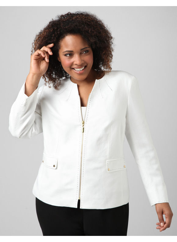 Catherines Womens Plus SizeWhite Pickstitch Linen Jacket  Size 1X