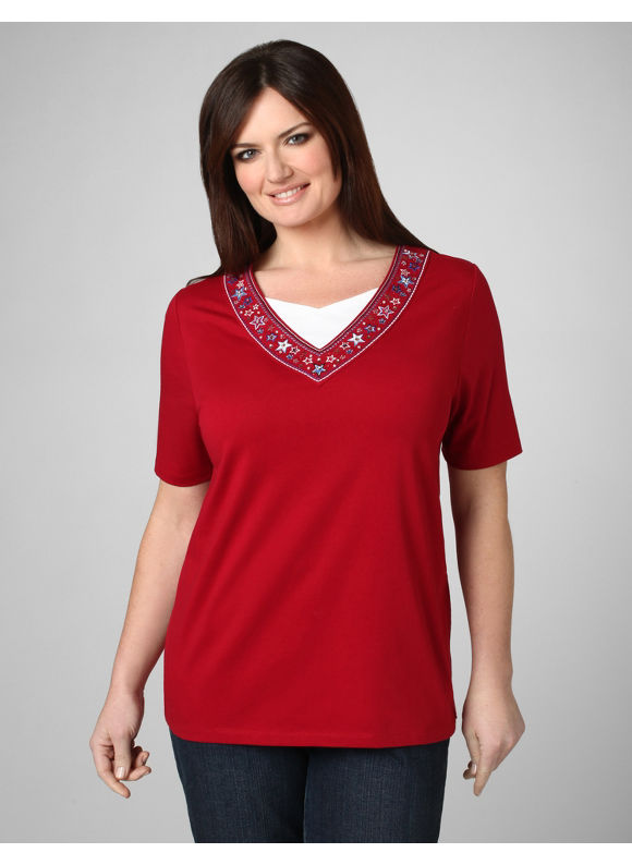 Catherines Women's Plus Size/Ruby Red Shooting Stars Tee - Size 2X
