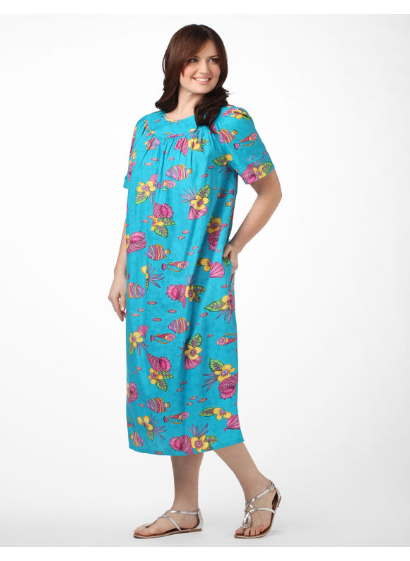 Catherines Womens Plus SizeAqua Multi Tropical Fish Lounger  Size 3X