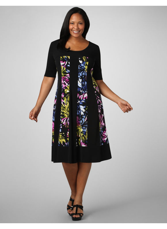 Catherines Women's Plus Size/Black Multi Artist's Garden Stripe Dress - Size 1X,