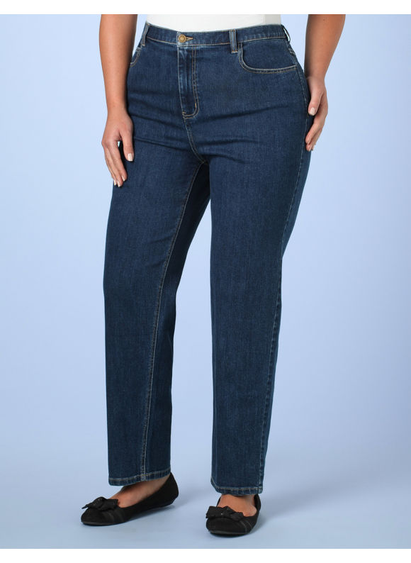 Women's Plus Size/Dark Stonewash Right Fit Straight Jeans (Curvy)
