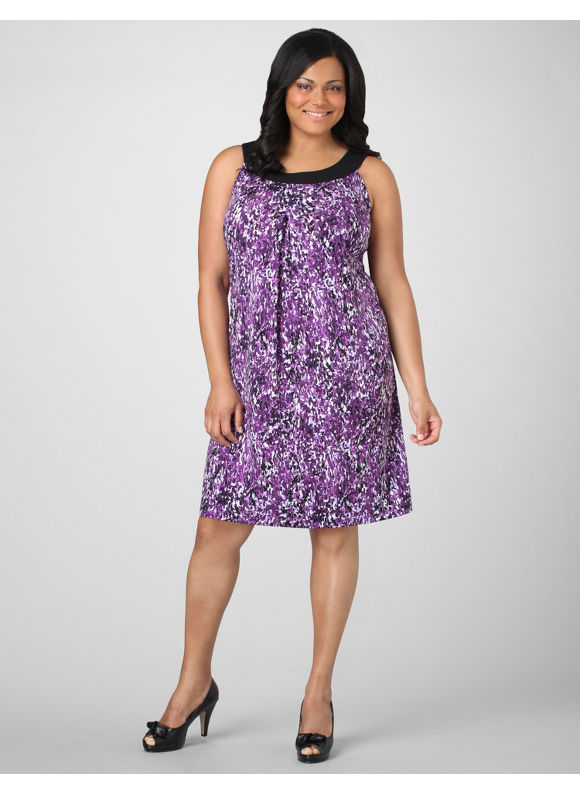 Catherines Women's Plus Size/Plum Multi Renee Abstract Print Dress