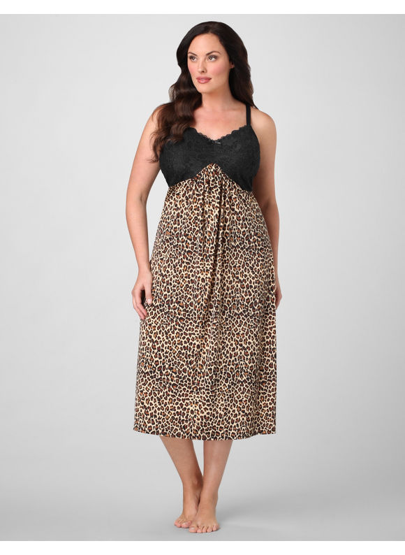 Women's Plus Size/Animal, Black Allure Chemise Gown