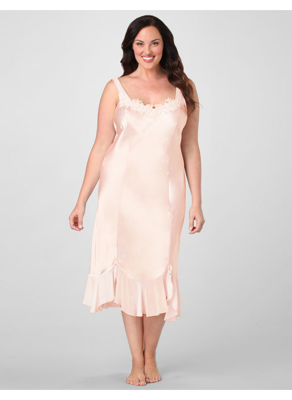 Catherines Women's Plus Size/Blush Pink Moonlit Satin Long Nightgown -