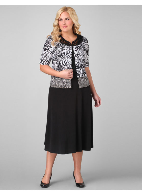 Catherines Women's Plus Size/Black Soutache Animal Jacket Dress