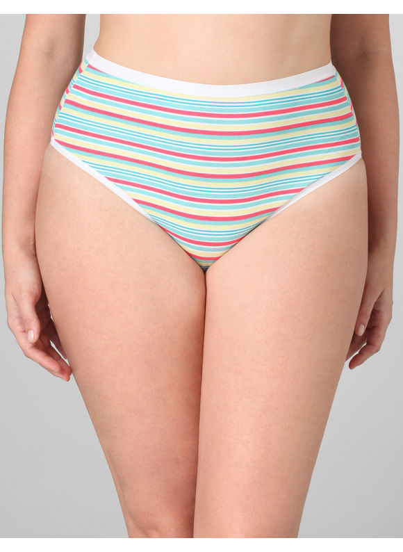 Pasazz.net Favorite - Catherines Women's Plus Size/White Bright Stripes Hi-Cut Panties -