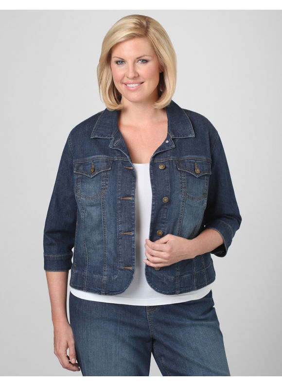 Catherines Women's Plus Size/Light Denim Cropped Denim Jacket - Size