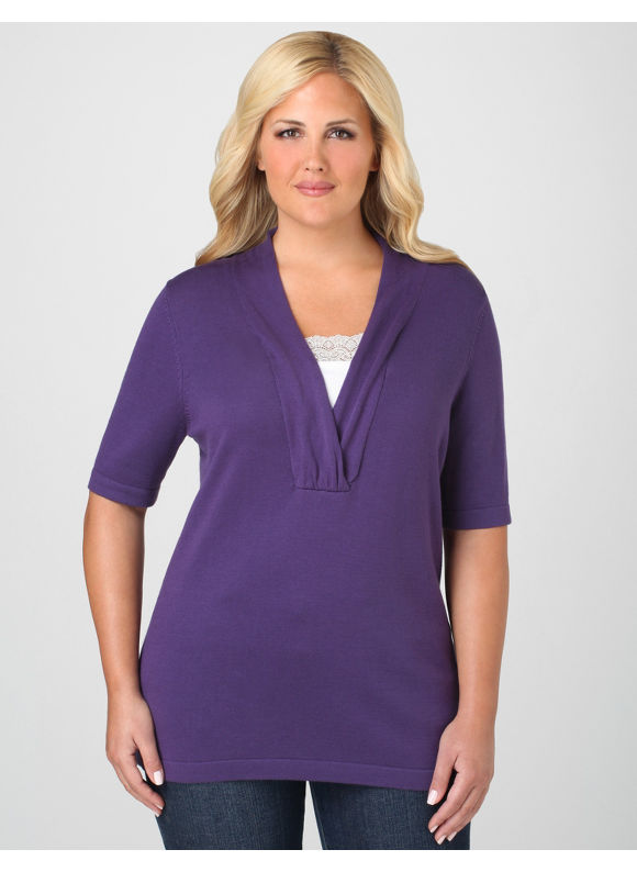 Pasazz.net Plus Size Holiday Clothing Shop - Women's Plus Size/Mulberry Purple Touch of Lace Sweater -
