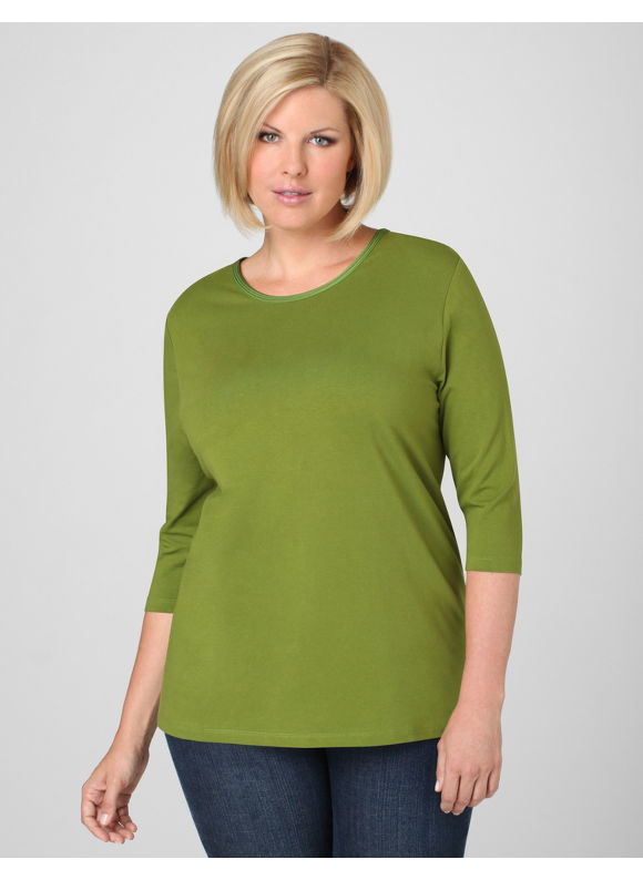 Women's Plus Size/Calla Green Satin Trim Three-Quarter Tee